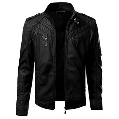 Men’s Multi-Zip Leather Biker Jacket – Structured Winter Layer for Urban Styling