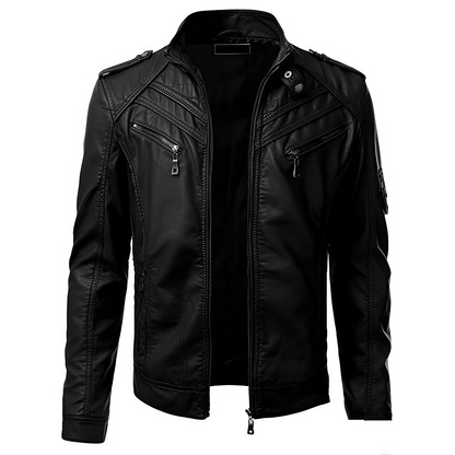 Men’s Multi-Zip Leather Biker Jacket – Structured Winter Layer for Urban Styling