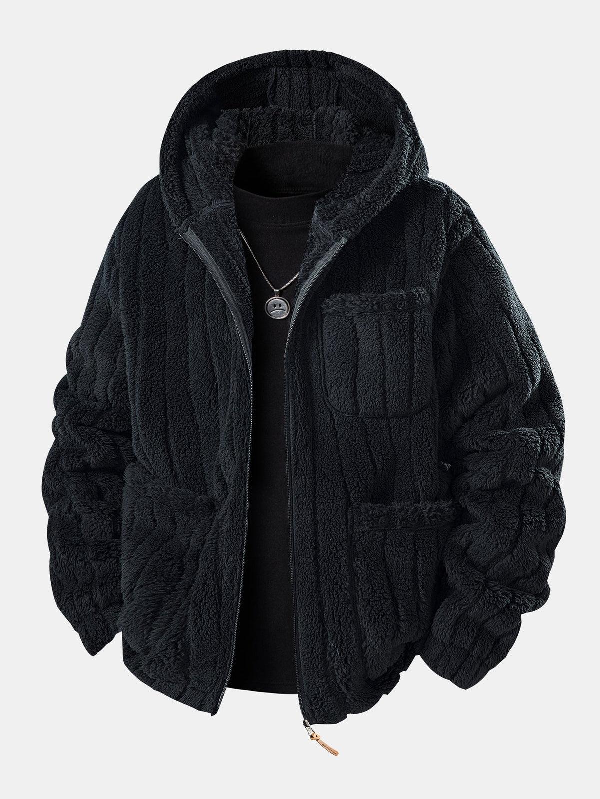 Men’s Zip-Up Teddy Fleece Tracksuit – Warm Relaxed Set for Winter Casual Wear