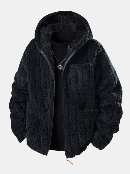 Men’s Zip-Up Teddy Fleece Tracksuit – Warm Relaxed Set for Winter Casual Wear