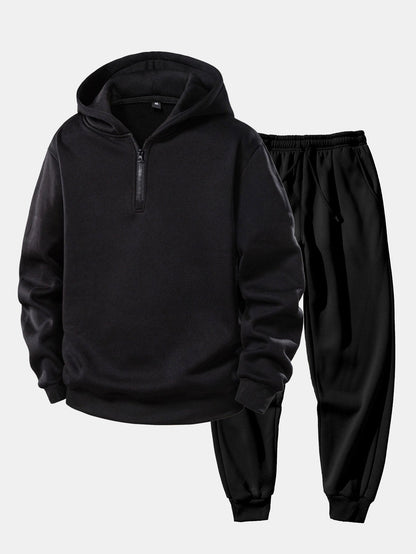 Men’s Quarter-Zip Hoodie Tracksuit – Relaxed Jogger Set for Travel and Casual Streetwear