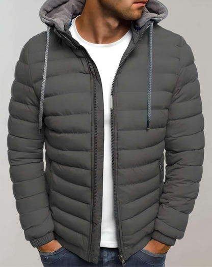 Men’s Lightweight Hooded Puffer Jacket – Quilted Zip Layer for Transitional Wear