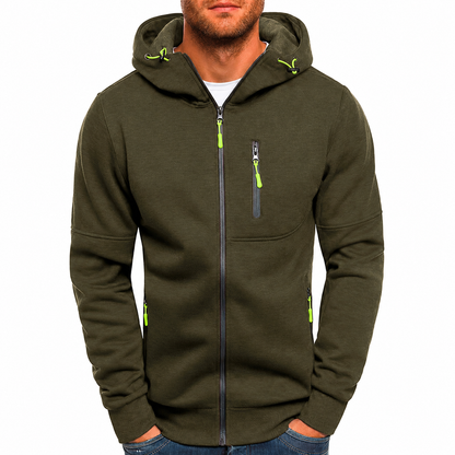 Men’s Zip-Through Hoodie – Chest Pocket with Drawcord Hood and Contrast Seams