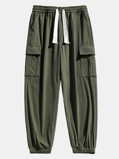 Men’s Corduroy Cargo Tracksuit – Patchwork Hoodie Set for Casual Utility Styling