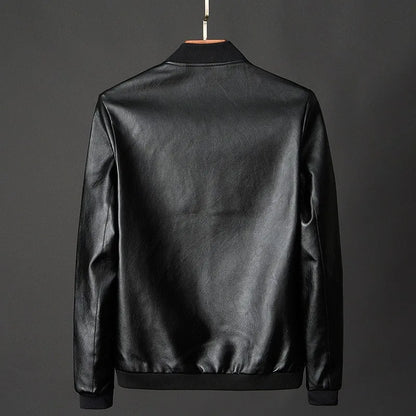Men’s Slim PU Leather Bomber Jacket – Streamlined Everyday Layer for Smart Casual Wear