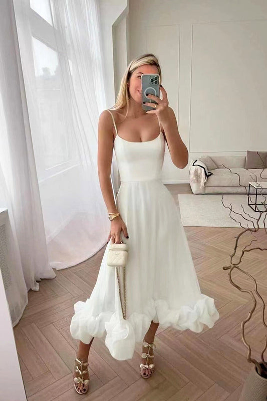 Women’s Ruffle Hem Maxi Dress – Elegant Spaghetti Strap Wedding Guest Style