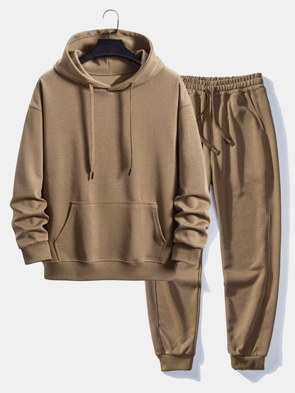 Men’s Basic Tracksuit Set – Pullover Hoodie and Cuffed Joggers for Daily Comfort
