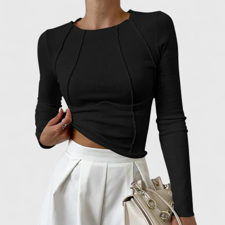 Women’s Ribbed Long-Sleeve Top – Fitted Everyday Layer for Smart Casual Wear