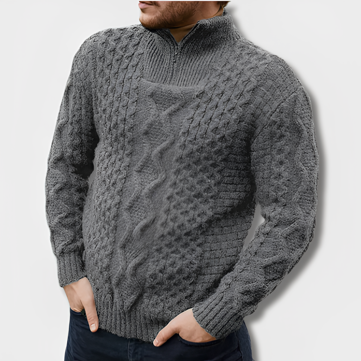 Men’s Textured Half-Zip Knit Sweater – Warm Cable-Knit Layer for Smart Casual Wear