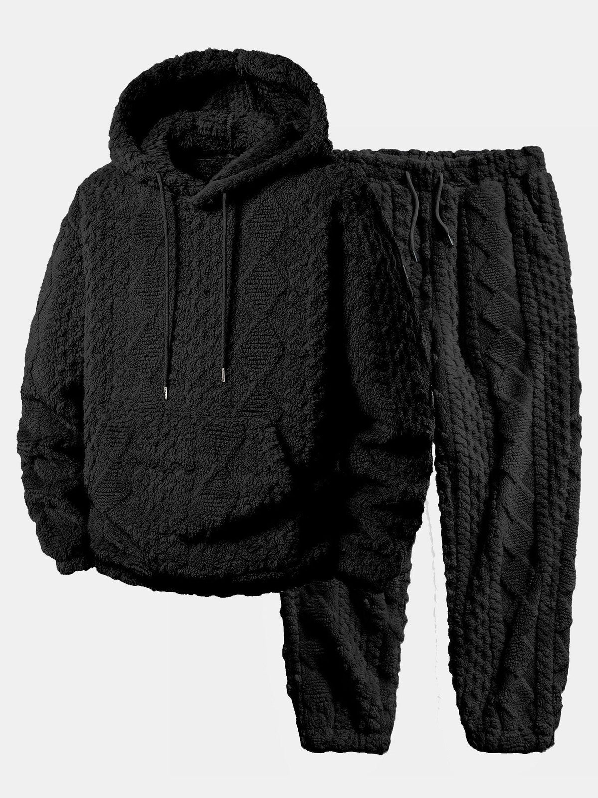 Men’s Textured Teddy Tracksuit – Relaxed Hoodie and Joggers for Winter Weekends