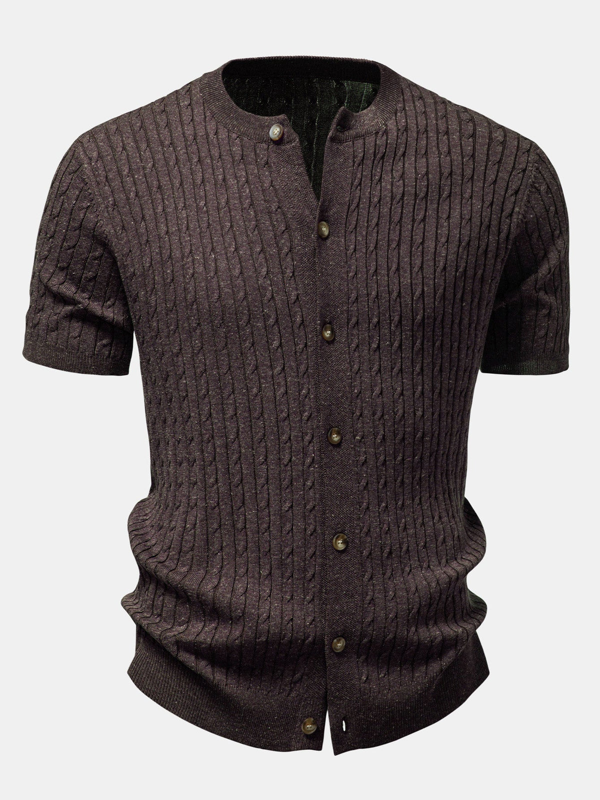 Men’s Cable-Knit Button Shirt with Tapered Trousers – Refined Smart Casual Set