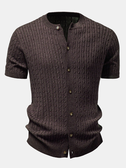 Men’s Cable-Knit Button Shirt with Tapered Trousers – Refined Smart Casual Set