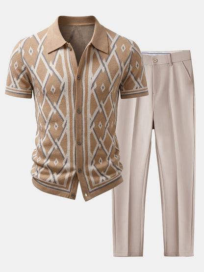 Men’s Viscose Knit Shirt and Tapered Trousers Set – Smart Casual Summer Outfit