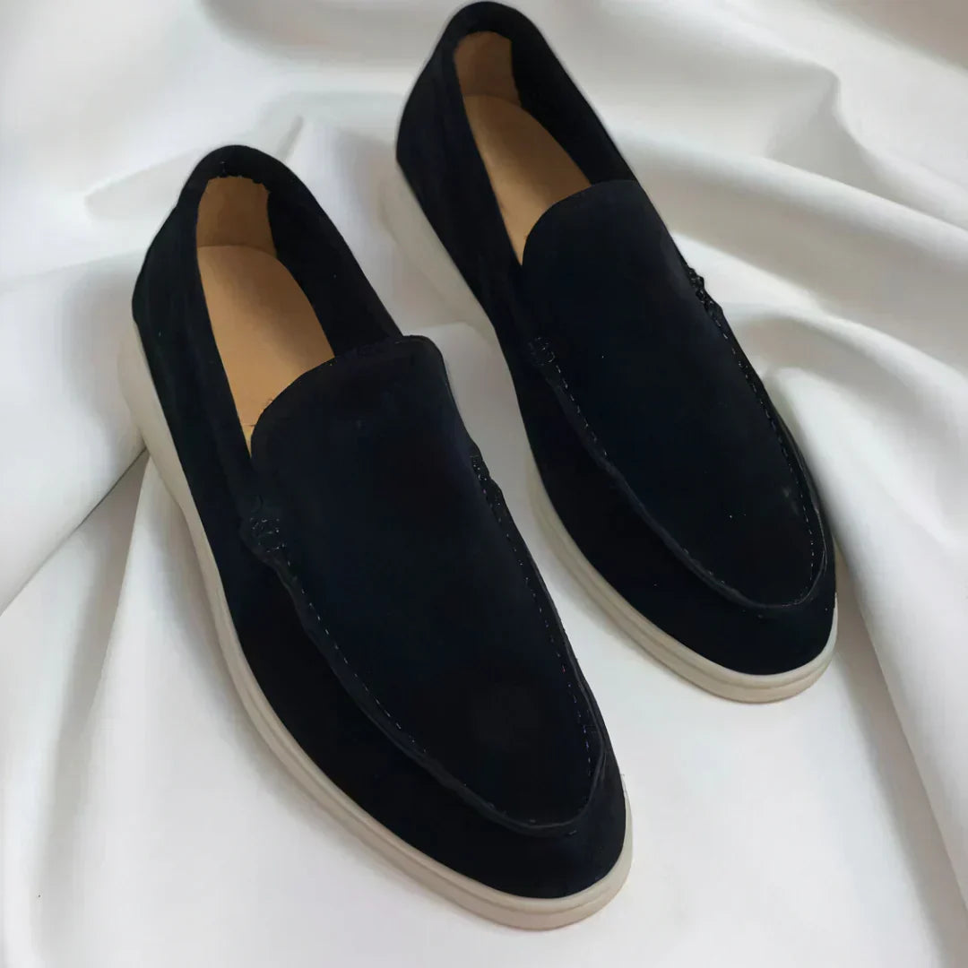 Men’s Suede Penny Loafers – Minimal Slip-On Design with Moc-Toe Stitching and Lightweight Casual Sole