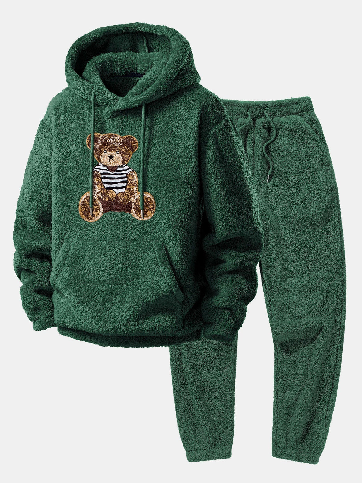 Men’s Plush Teddy Fleece Tracksuit – Relaxed Hoodie and Joggers for Winter Lounging