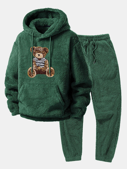 Men’s Plush Teddy Fleece Tracksuit – Relaxed Hoodie and Joggers for Winter Lounging