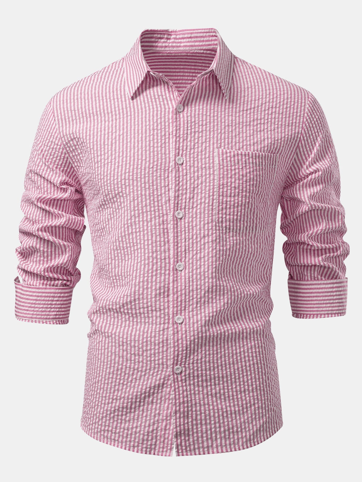 Men’s Seersucker Button-Up Shirt – Regular Fit Smart Casual Layer for Workdays and Weekends
