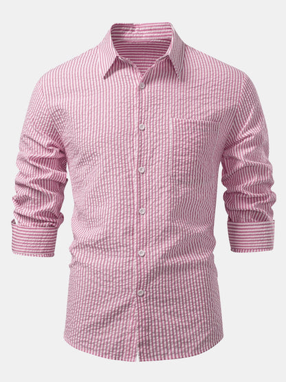 Men’s Seersucker Button-Up Shirt – Regular Fit Smart Casual Layer for Workdays and Weekends