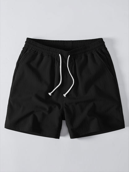 Men’s Printed Open-Knit Holiday Set – Button Shirt with Crinkle Drawstring Shorts