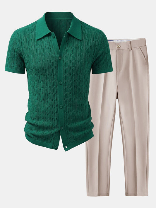 Men’s Viscose Textured Knit Shirt and Stretch Tapered Trousers – Smart Casual Summer Set