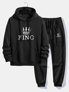Men’s Printed Relaxed Tracksuit – Cotton Blend Hoodie Set for Streetwear and Travel
