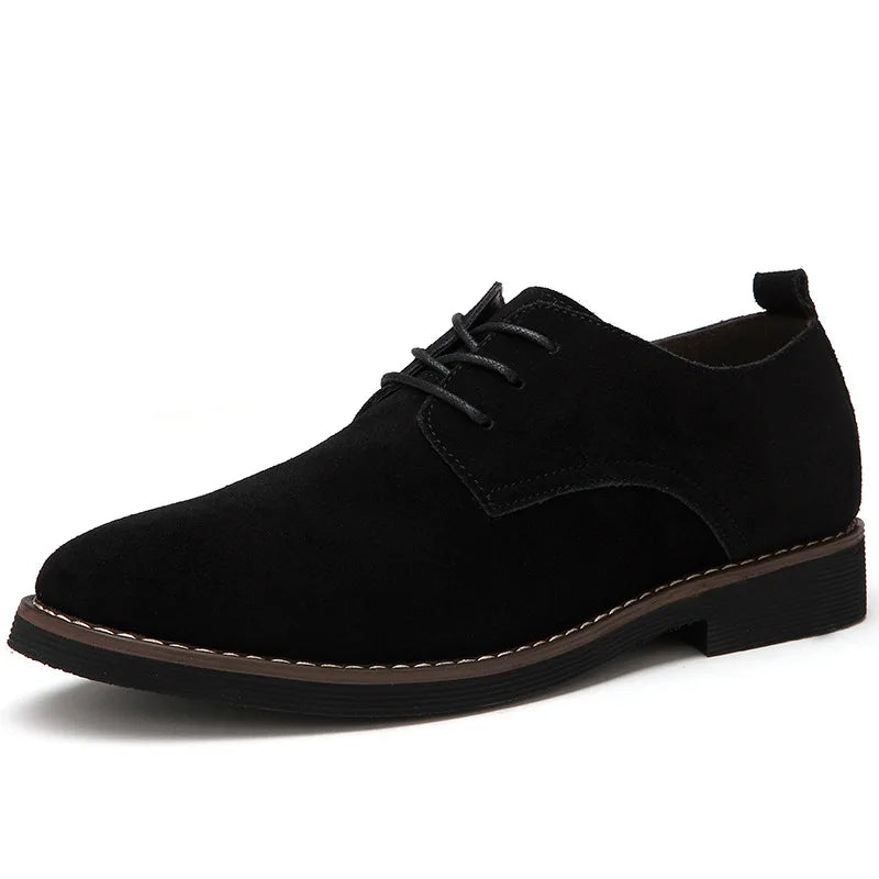 Men’s Suede Derby Shoes – Classic Lace-Up Design with Plain Toe and Contrast Welt Stitching