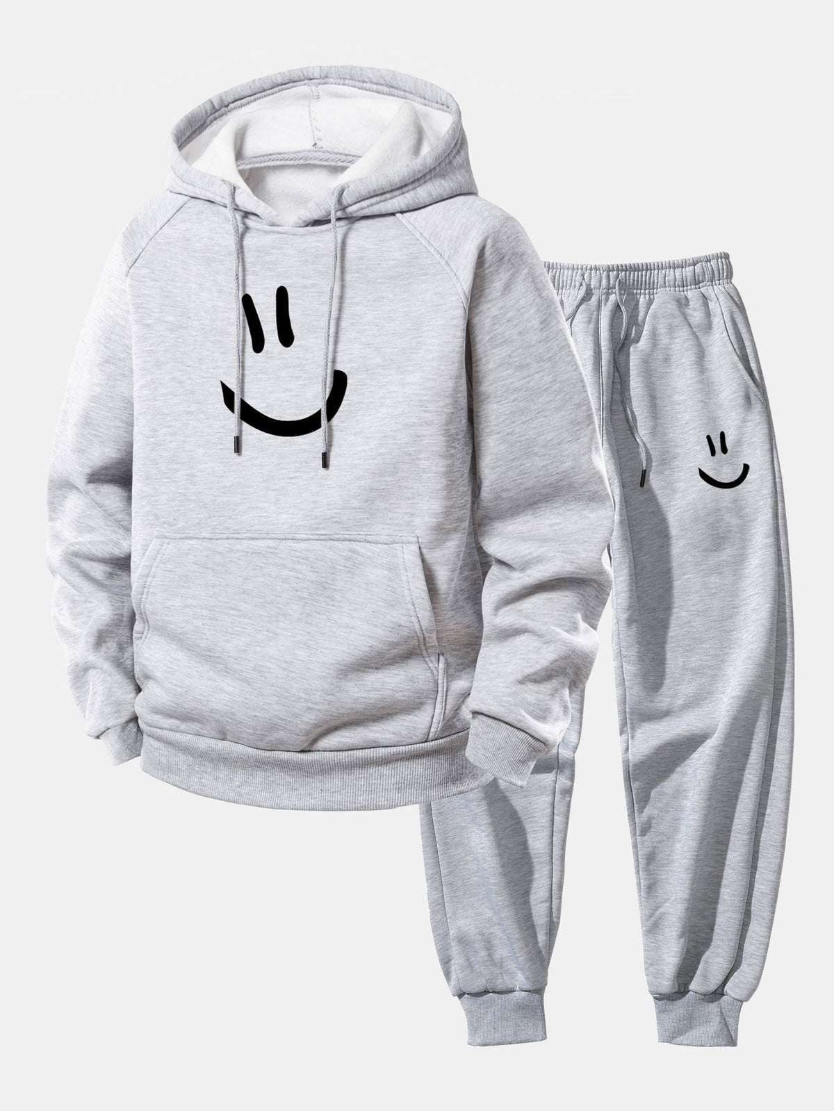 Men’s Loose Fit Hoodie Tracksuit – Printed Polyester Set with Tapered Joggers