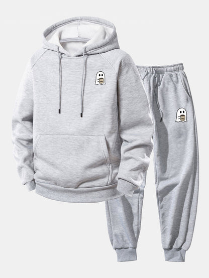 Men’s Hooded Polyester Tracksuit – Relaxed Printed Set with Tapered Joggers for Casual Days