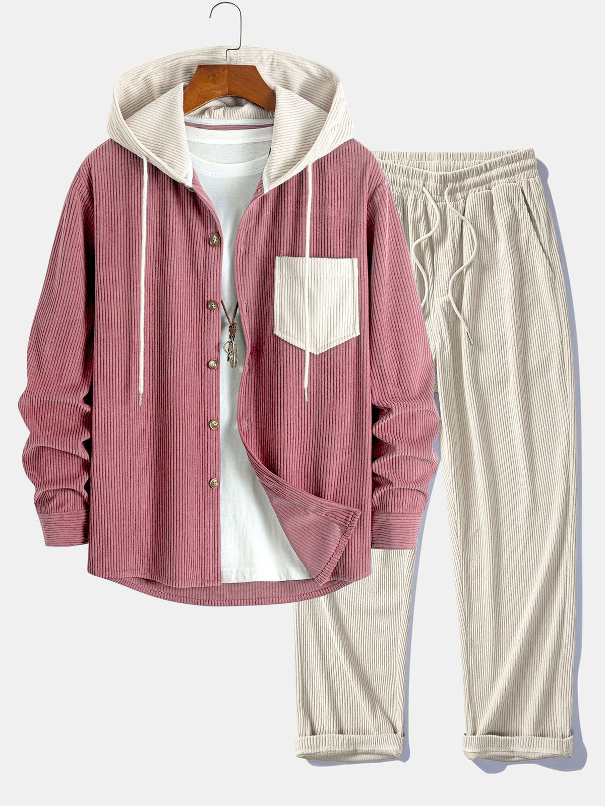 Men’s Corduroy Hooded Overshirt with Straight Trousers – Weekend Layering Outfit
