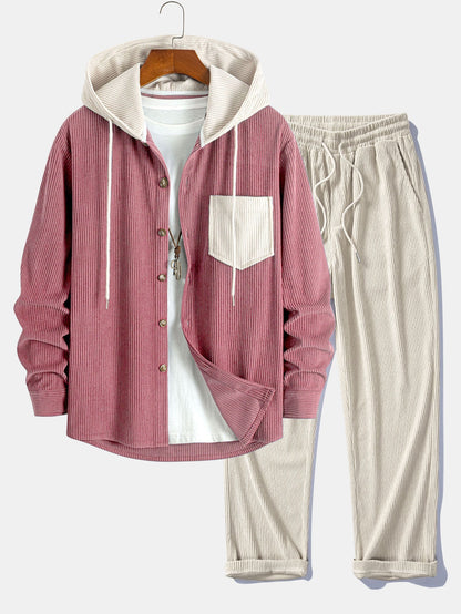 Men’s Corduroy Hooded Overshirt with Straight Trousers – Weekend Layering Outfit