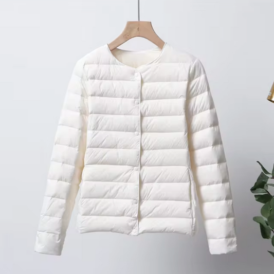 Women’s Lightweight Quilted Down Jacket – Collarless Layer for Transitional Weather