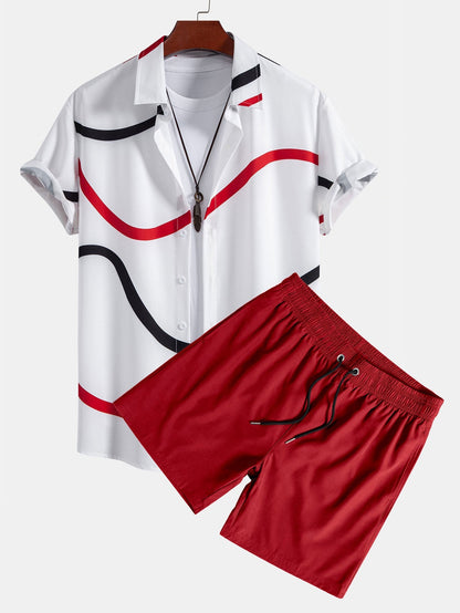 Men’s Short-Sleeve Shirt Swim Set – Printed Two-Piece for Beach Trips and Resort Days