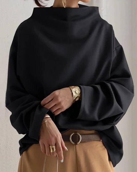 Women’s Oversized Sweatshirt – Stand Collar Sweatshirt with Dropped Shoulders