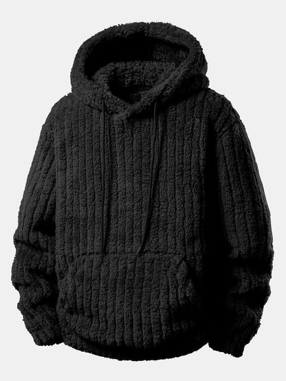 Men’s Winter Teddy Co-Ord Tracksuit – Ribbed Pullover Hoodie with Matching Joggers