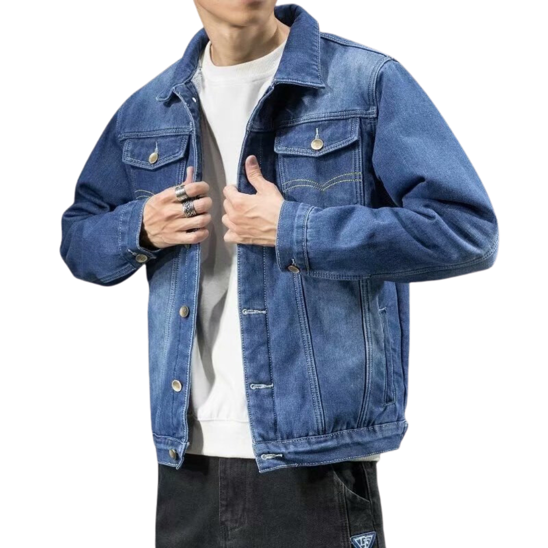 Men’s Fleece-Lined Denim Trucker Jacket – Warm Button-Front Layer with Relaxed Everyday Fit