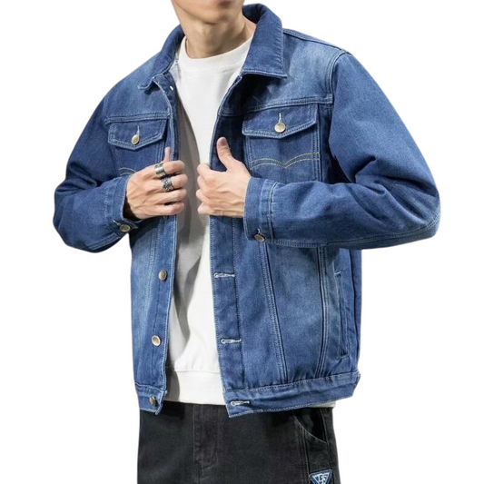Men’s Fleece-Lined Denim Trucker Jacket – Warm Button-Front Layer with Relaxed Everyday Fit