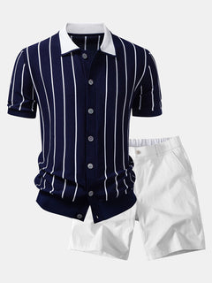 Men’s Viscose Knit Shirt with Stretch Chino Shorts – Summer Smart Casual Set