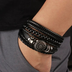 Men’s Braided Leather Wrap Bracelet Set – Layered Beaded Wristwear for Everyday Styling