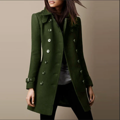 Women’s Trench Coat – Double-Breasted Knee-Length Coat with Sleeve Straps