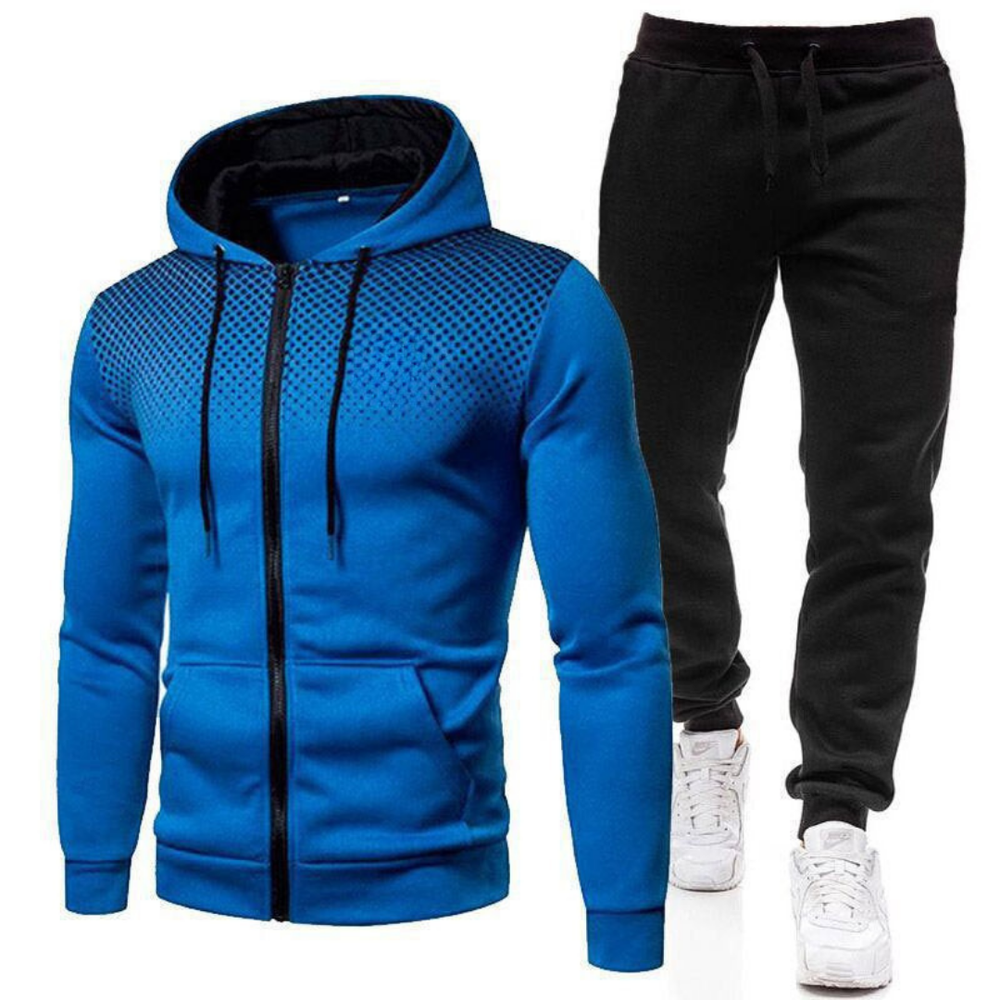 Men’s Two-Piece Hooded Tracksuit – Zip-Up Sports Jacket and Jogging Trousers with Elasticated Waist