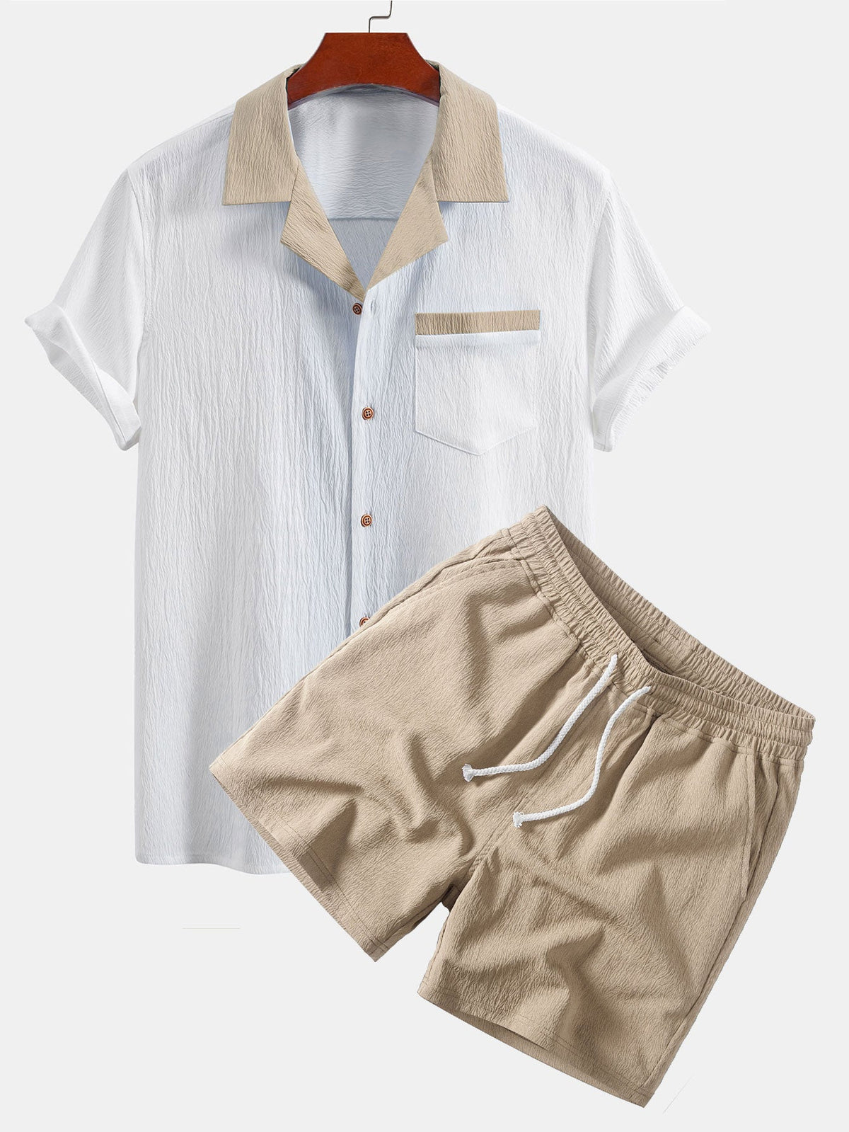 Men’s Crinkle Cuban Collar Co-Ord – Lightweight Shirt and Drawstring Shorts