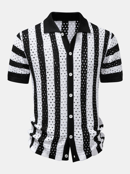 Men’s Open-Knit Shirt and Linen Blend Trousers Set – Summer Resort Co-Ord
