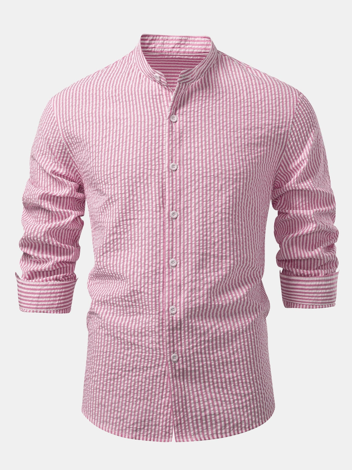Men’s Lightweight Stand Collar Co-Ord – Seersucker Shirt with Linen Blend Trousers