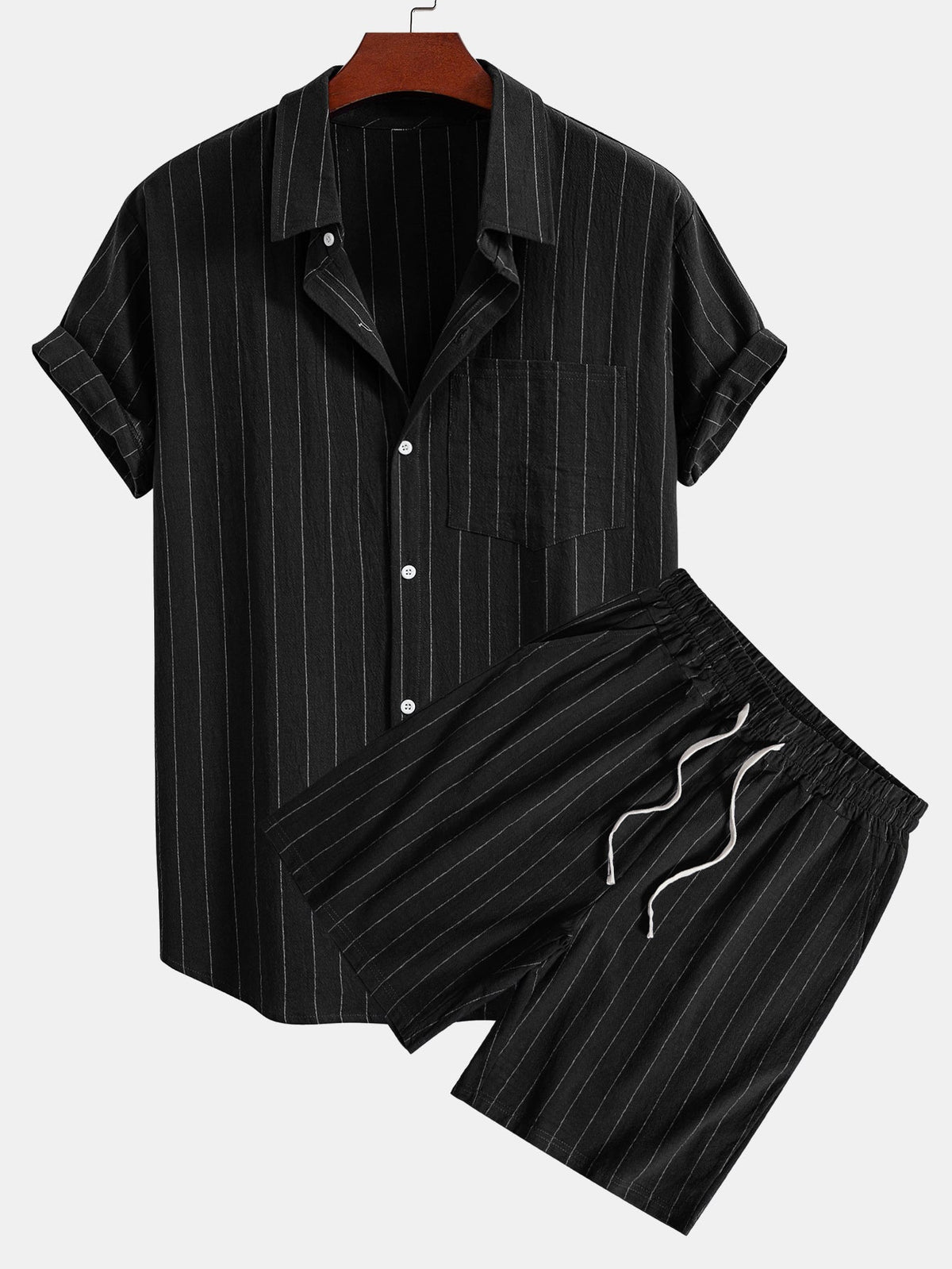Men’s Linen Button-Up Shirt and Drawstring Shorts – Lightweight Holiday Co-Ord