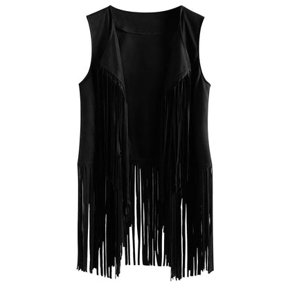 Women’s Longline Fringe Vest – Sleeveless Western-Inspired Festival Layer for Summer Parties