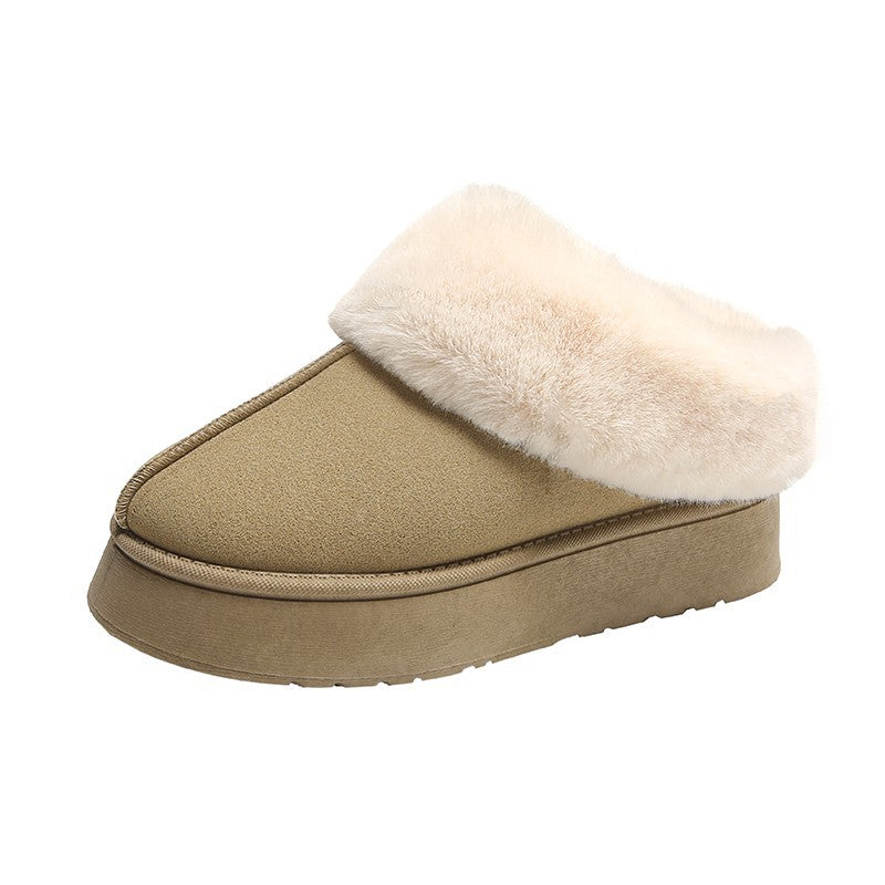 Taupe fur cuff slipper bootie