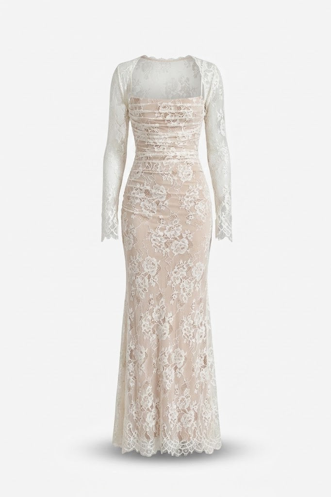 Women’s Lace Maxi Dress – Sheer Long-Sleeve Evening Style for Special Occasions