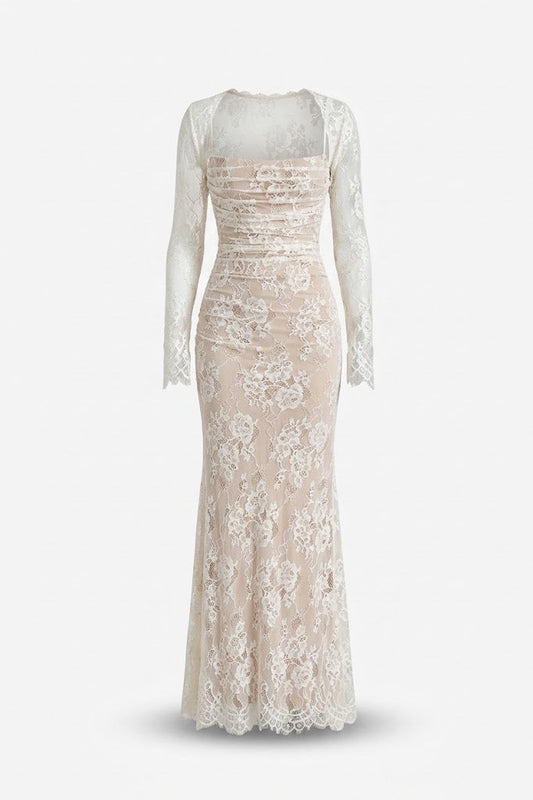 Women’s Lace Maxi Dress – Sheer Long-Sleeve Evening Style for Special Occasions