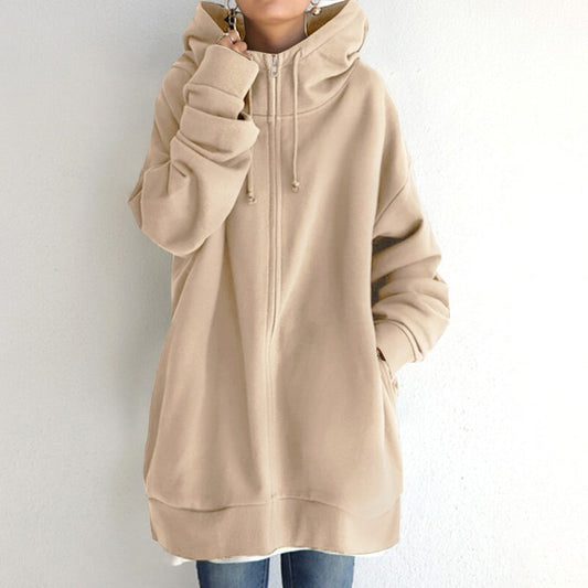 Women’s Oversized Zip-Up Hoodie – Longline Relaxed Sweatshirt Layer with Drawstring Hood for Everyday Comfort