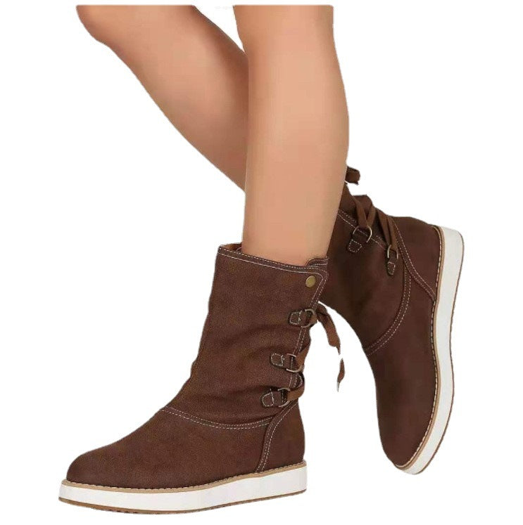 Women's Suede-Look Platform Lace-Up Chunky Chelsea Boots